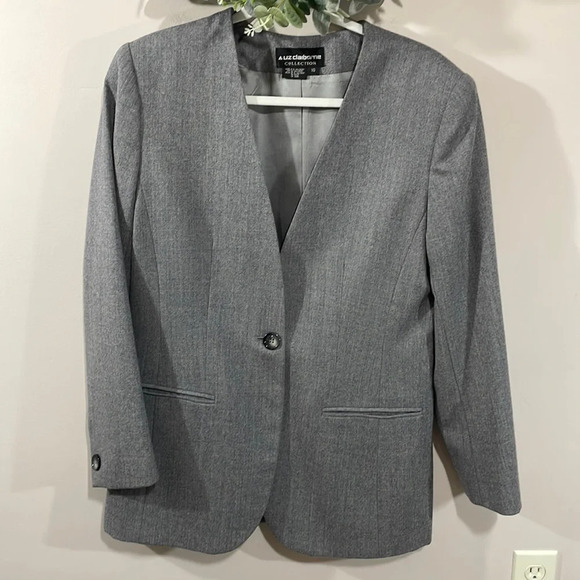 Vintage Liz Claiborne Collection Wool Single Button Gray Blazer Suit Jacket 10 - Picture 1 of 15